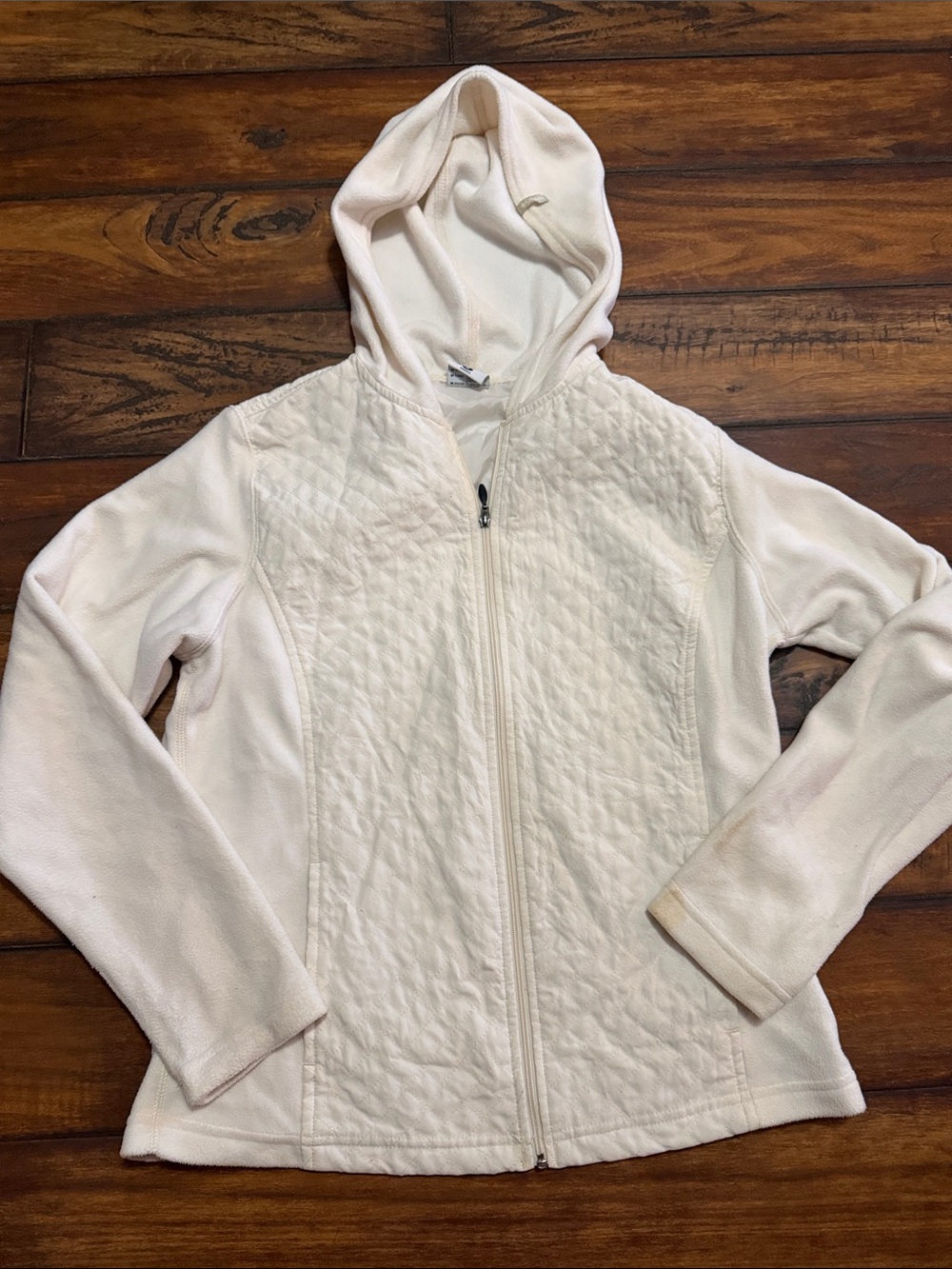 Columbia Cream Quilted Front Hooded Fleece Jacket
